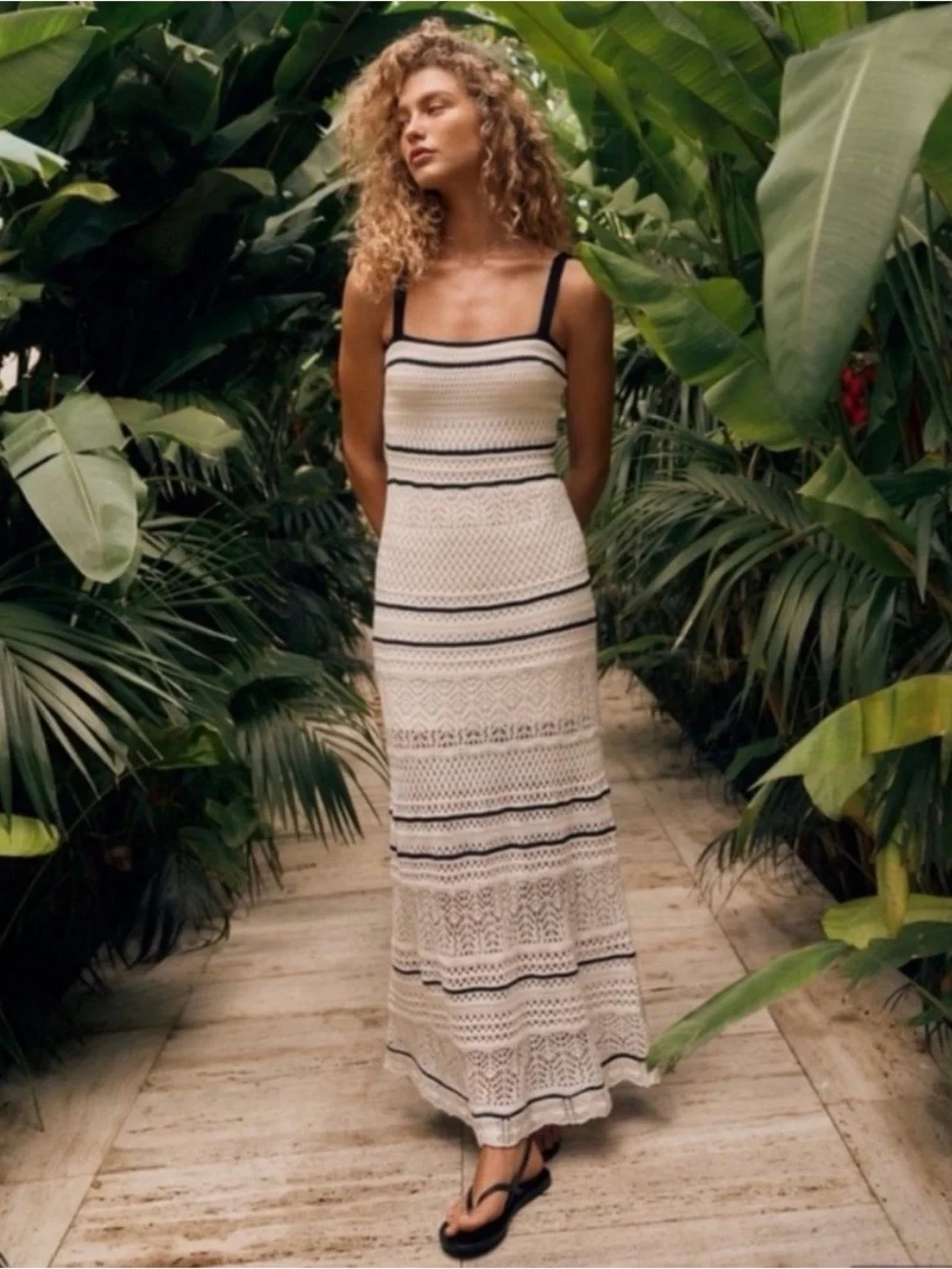 Abercrombie & Fitch Spaghetti Strap Crochet Maxi Dress, Size Medium Tall